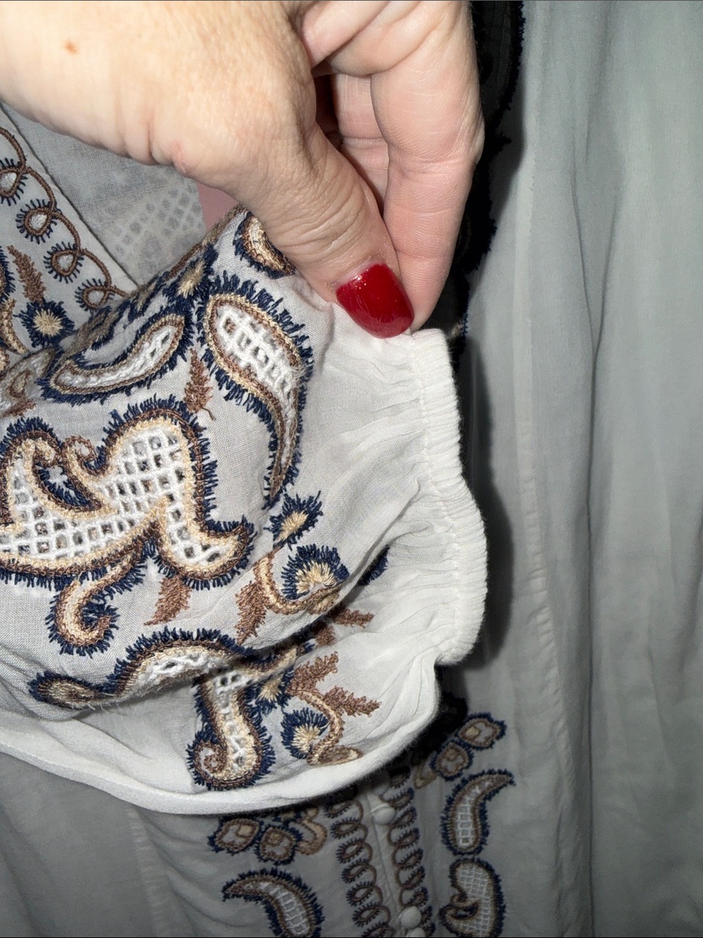 Embroidered White Maxi Dress with Navy & Tan Accents by J. Crew - Picture 3 of 10